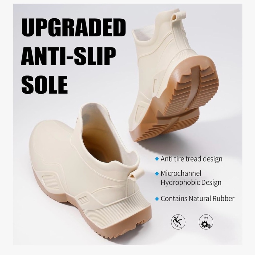Women's Cream Waterproof Ankle Rain Boots with Tan Outsole - Picture 5 of 6